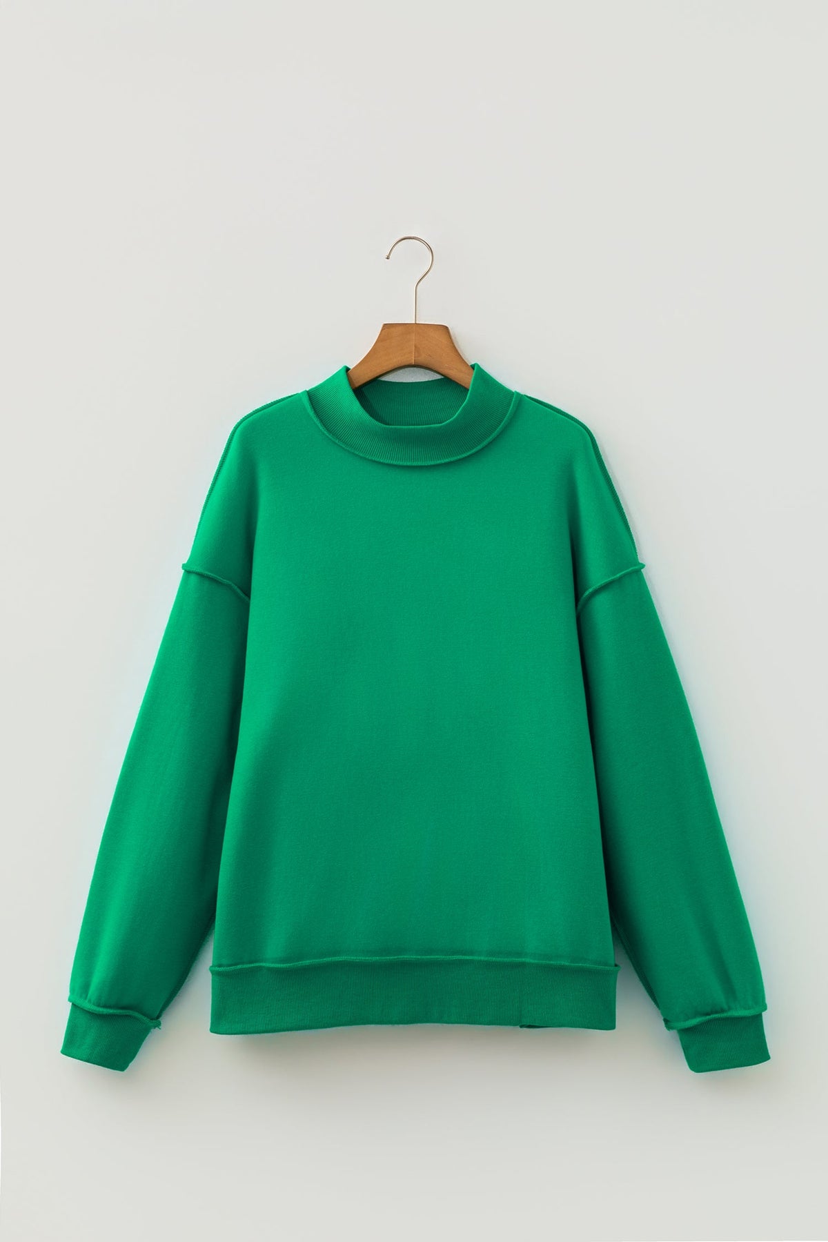 Bright Green Oversize Drop Shoulder Reversible Mock Neck Sweatshirt