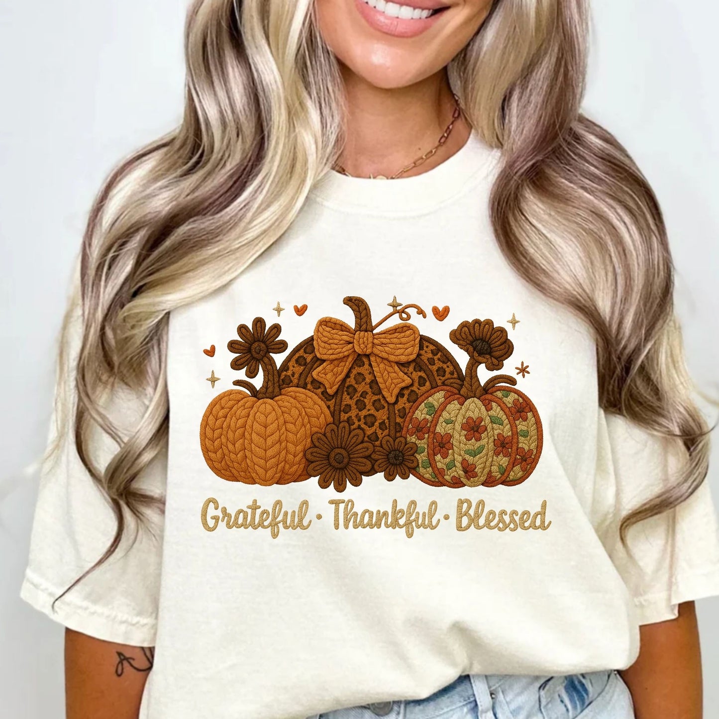 Faux Yarn Grateful Thanksgiving T-Shirt