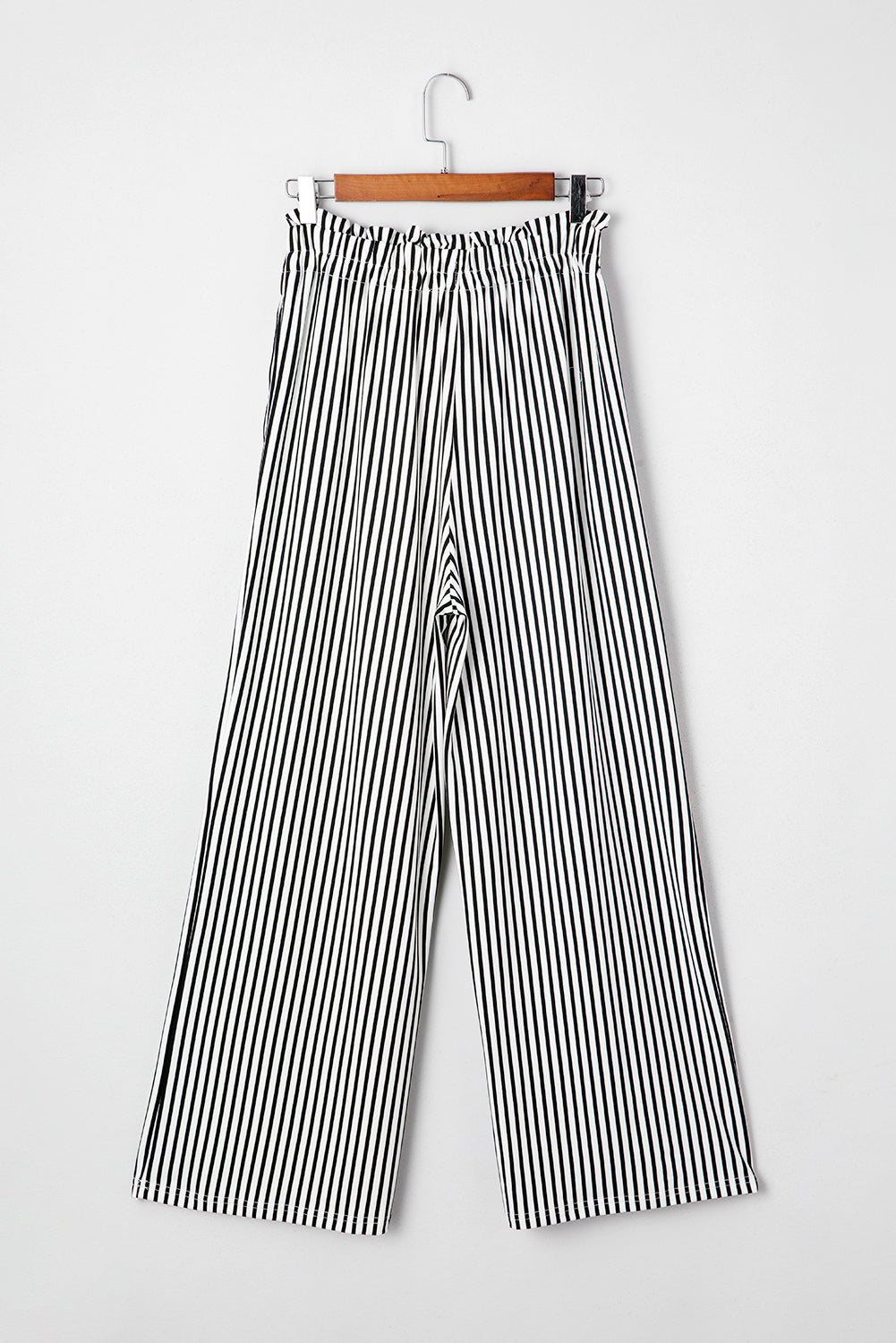 Black Striped Frill Knot Waist Decor Pants