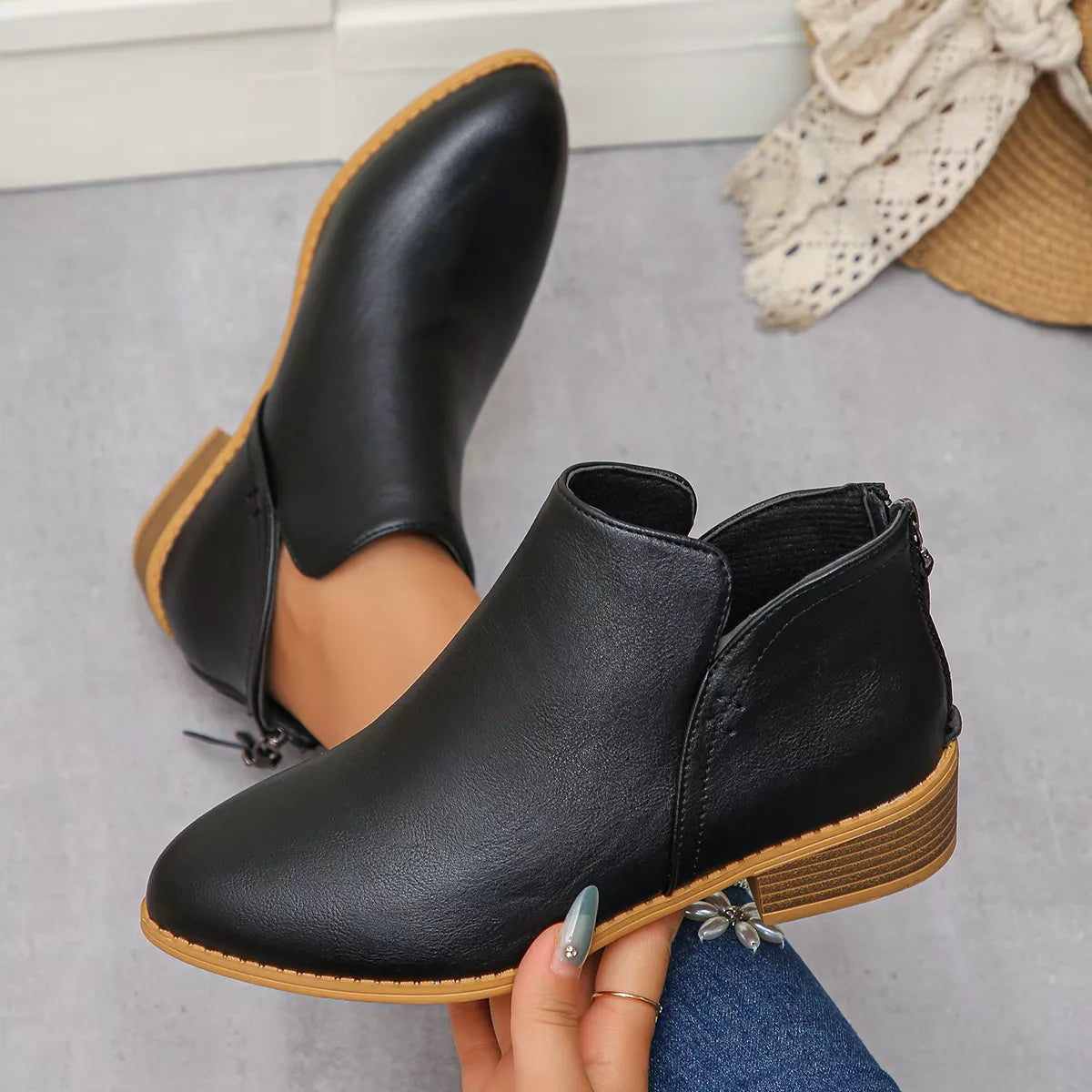 Point Toe Block Heels Boots
