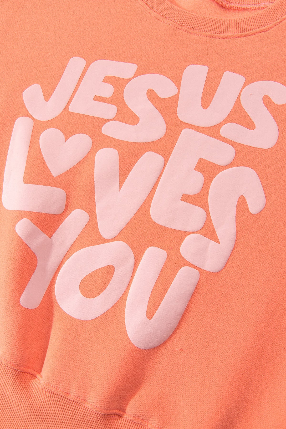 Grapefruit Orange JESUS LOVES YOU Puffy Letter Graphic Sweatshirt