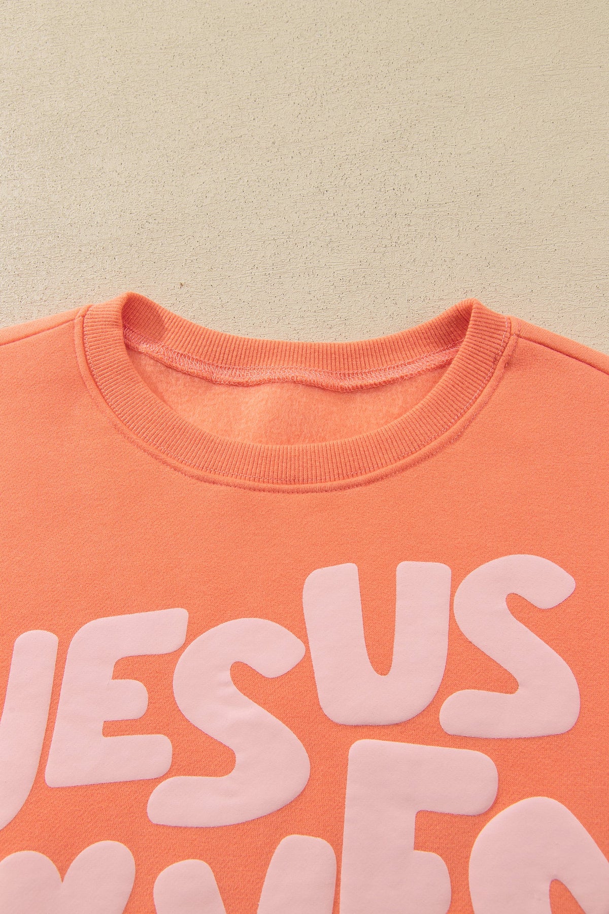 Grapefruit Orange JESUS LOVES YOU Puffy Letter Graphic Sweatshirt