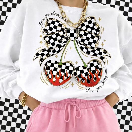 I love you Cherry Much: Checkered Cherry - Valentines Shirt & Crewneck