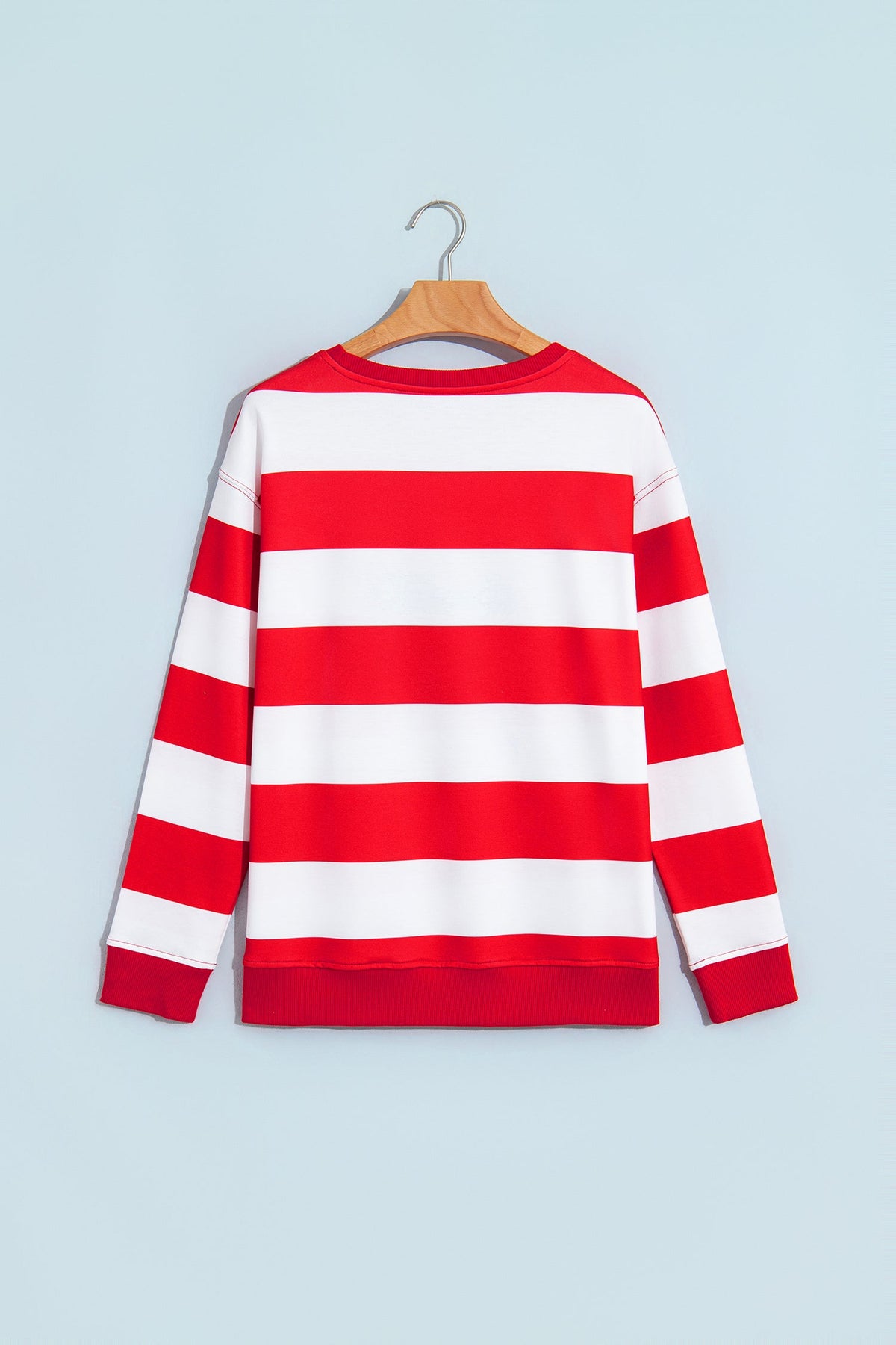 Green Stripe holly jolly Letter Embroidered Pullover Sweatshirt