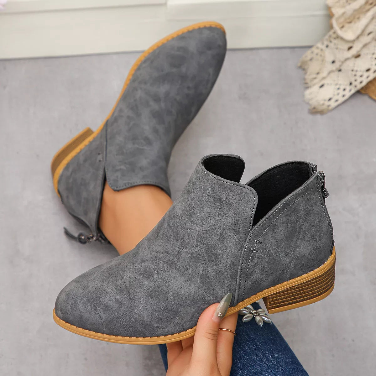 Point Toe Block Heels Boots