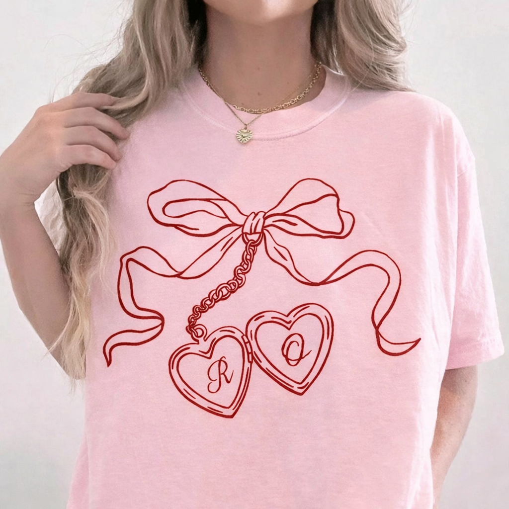 Bow Locket Initials (Customizable) - Valentines Tee & Crewneck