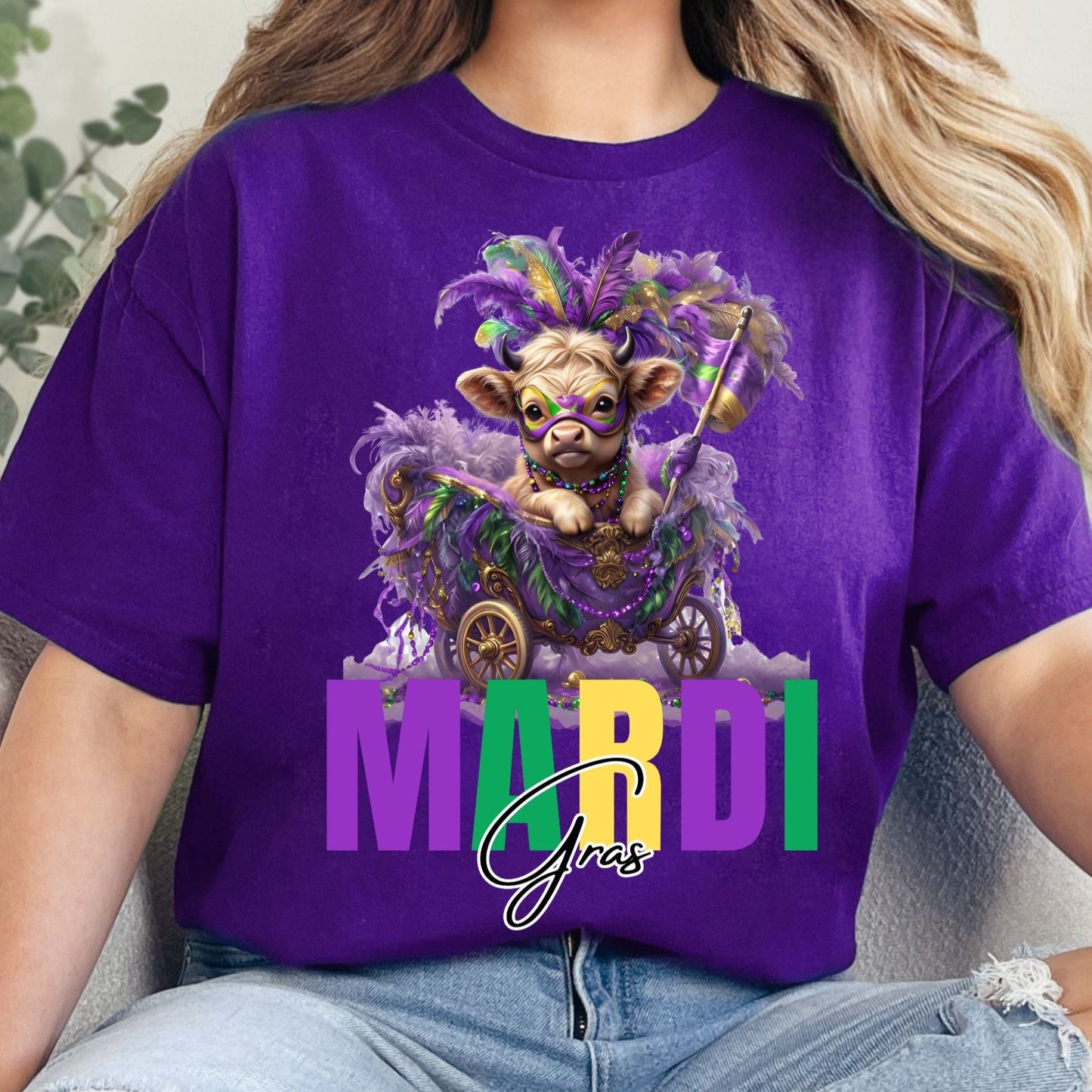 Highland Cow Mardi Gras T-Shirt