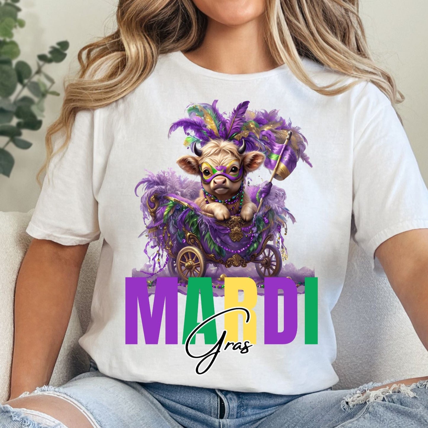 Highland Cow Mardi Gras T-Shirt