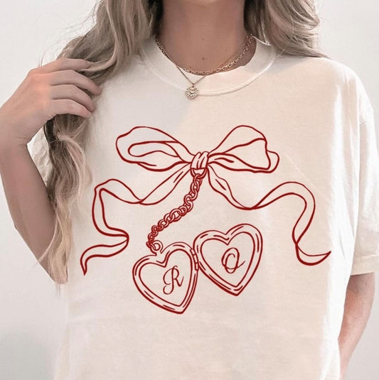 Bow Locket Initials (Customizable) - Valentines Tee & Crewneck