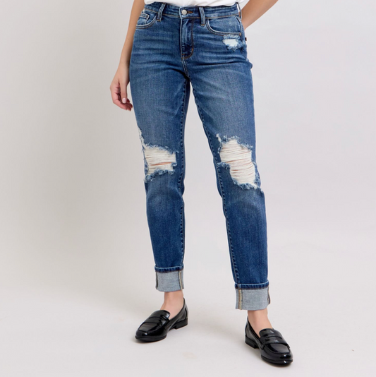 Judy Blue Mid Rise Cuffed Destroy Boyfriend Jean