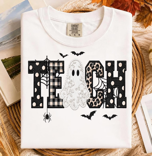 Faux Embroidered Teach Comfort Colors T-Shirt