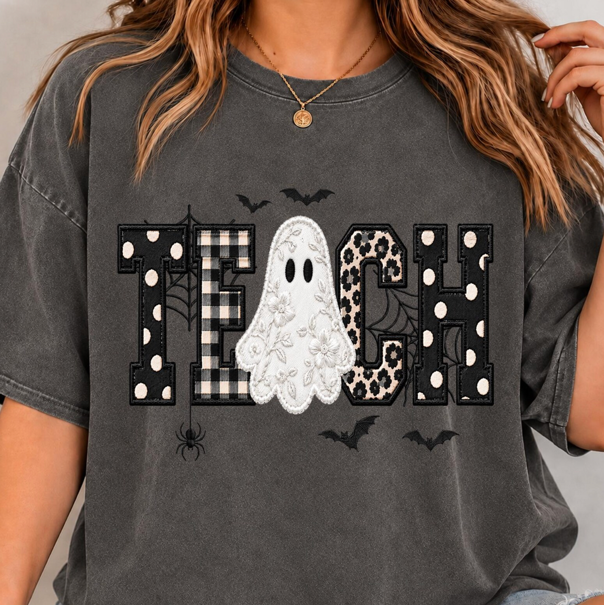 Faux Embroidered Teach Comfort Colors T-Shirt