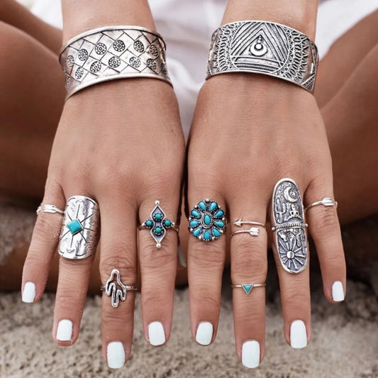 Turquoise 9-Piece Ring Set