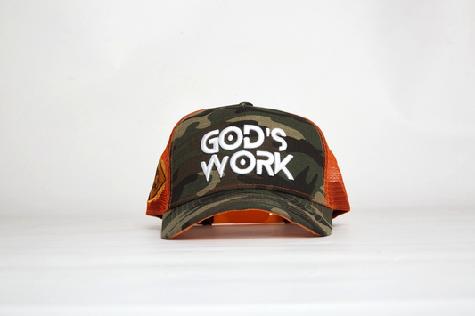 God’s Work- Signature Series Camo/Orange Mesh Snap-back