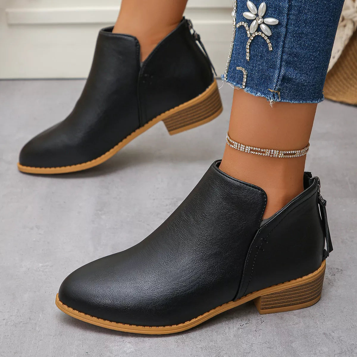 Point Toe Block Heels Boots